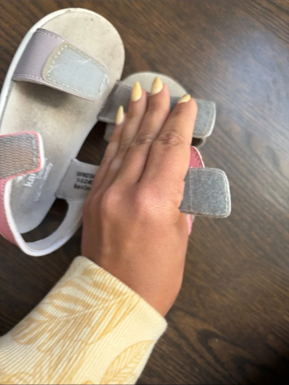See Kai Run Pink and Light Gray Velcro Strap Sandals. Toddler 9